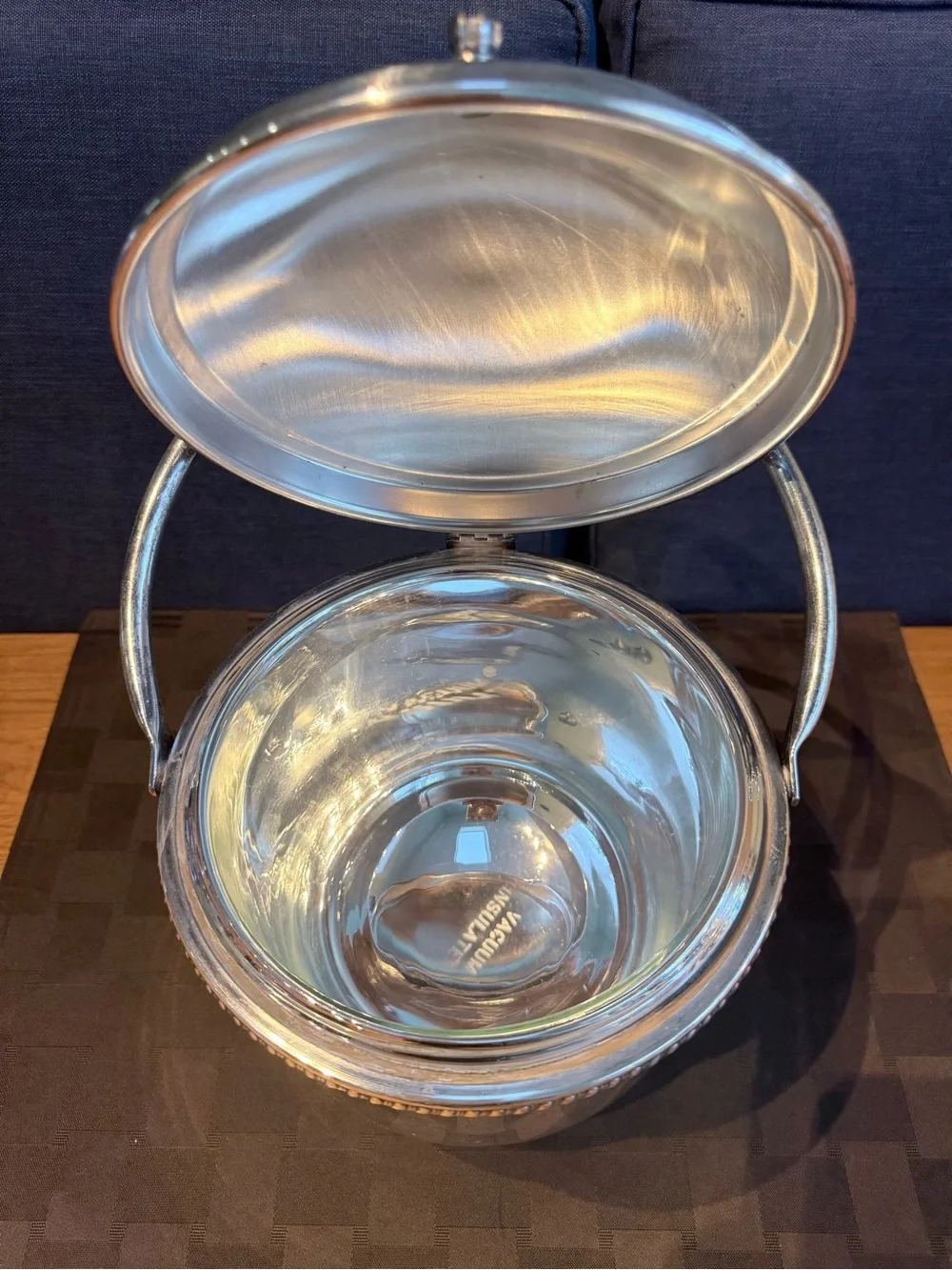 Vintage Mid Century Silver Plate Vacuum Insulated Mechanical Ice Bucket